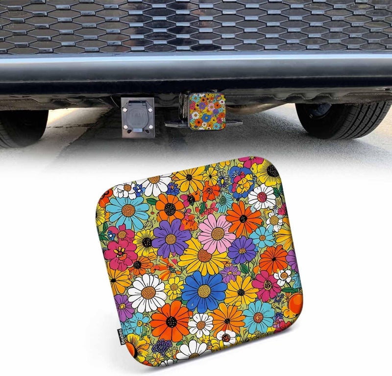 Beabes Flowers Tow Trailer Hitch Cover Plug Insert, Abstract Floral Blossom Rose Daisy Peony Receiver Hitch Cover Tow Hitch Covers Compatible with Most Auto Cars Trucks for 2 Inch Receivers - Image 1